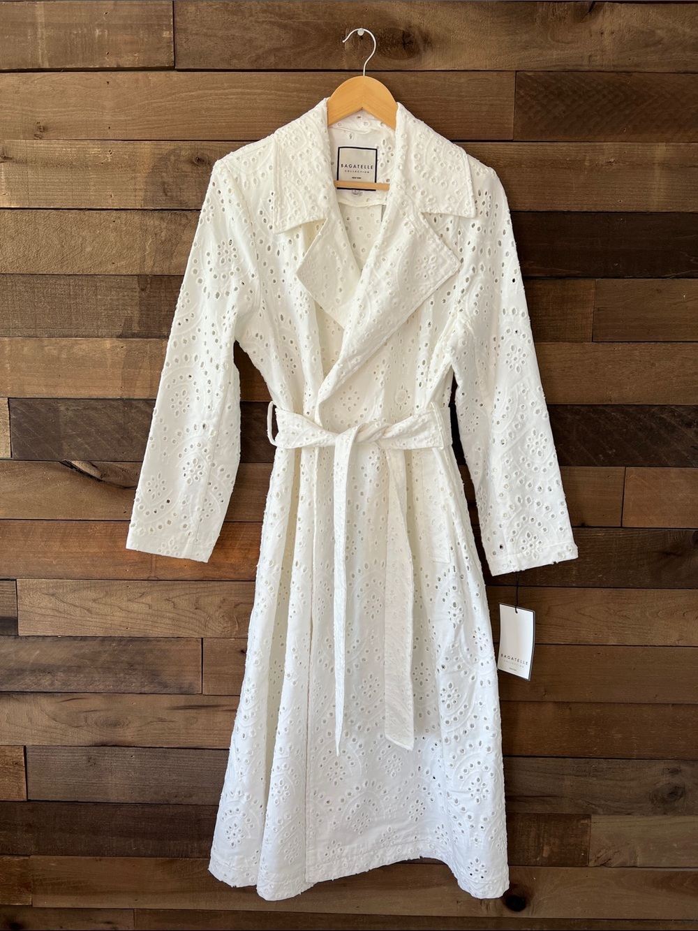 NWT Bagatelle Collection Women's Eyelet Trench Coat in White Size Large